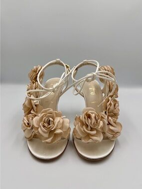 Something Bleu Hensley Silk Floral Made In Italy Sandals Heels MSRP $495/NWOB